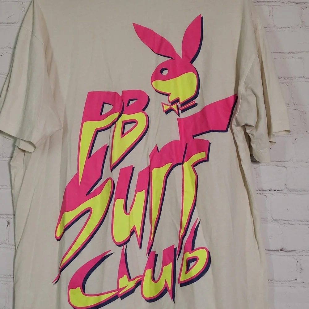 Playboy By Pacsun PB Surf Club Neon 80s Style Front Back Tee Tshirt Mens Size M - Picture 7 of 10